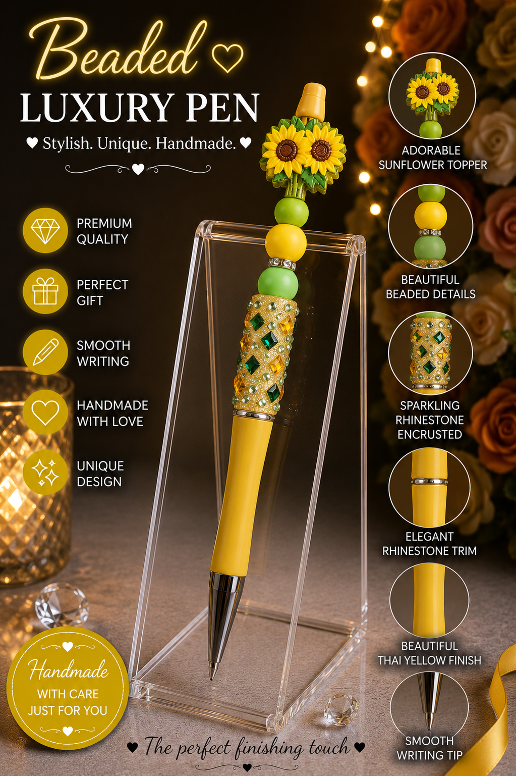 Lego sun flower bead pen