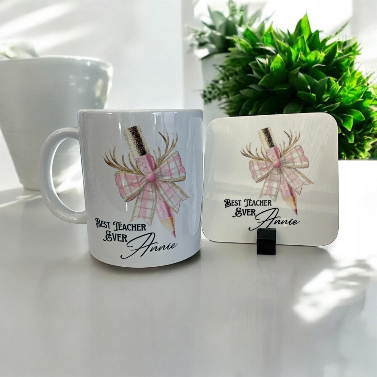 Christmas Personalised teachers mug and coaster set