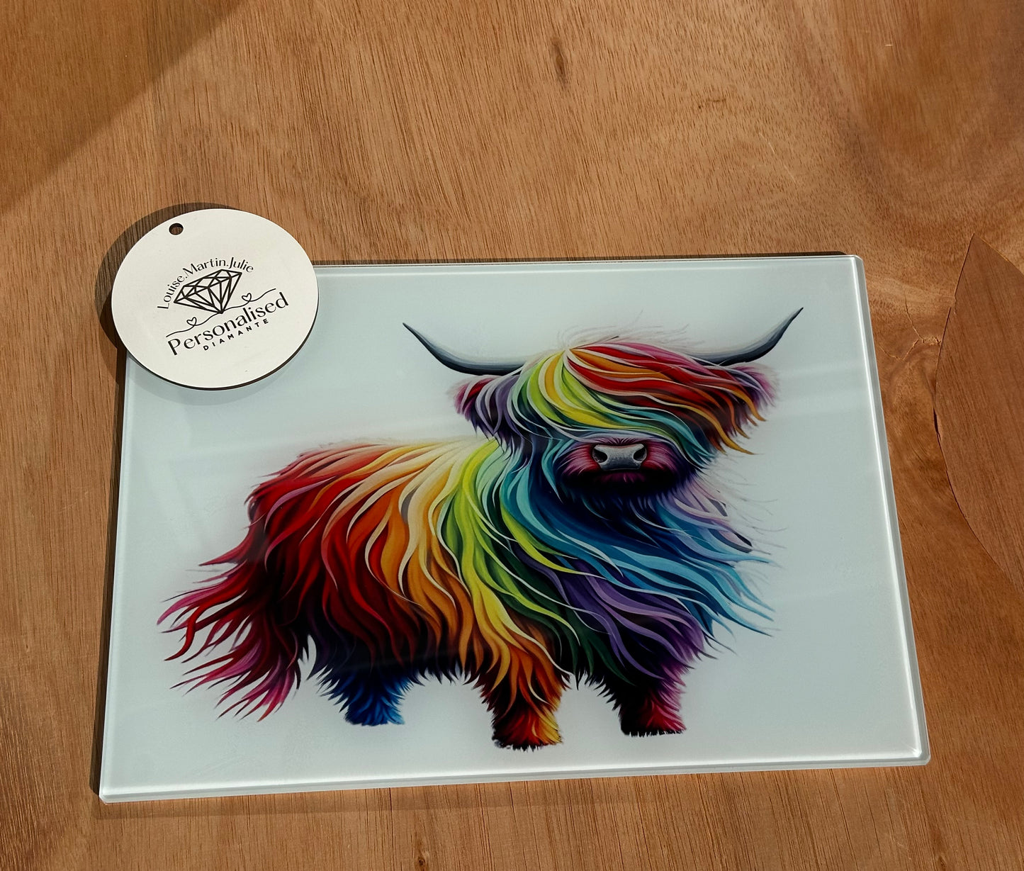 Abstract Highland cow glass chopping board A4