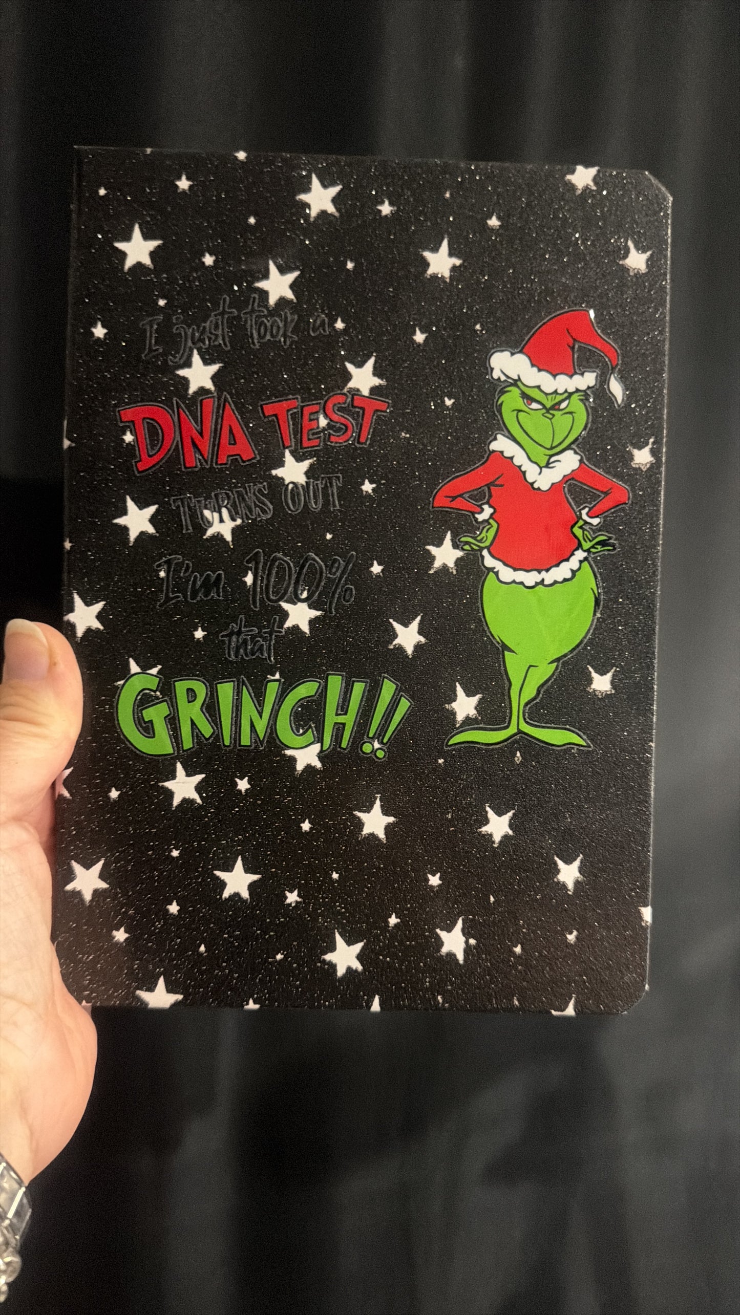 Black Glitter feel Grinch note pad