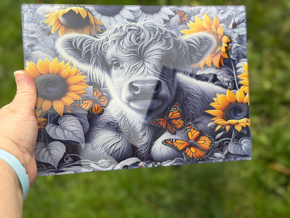 Highland cow A4 or A3 glass chopping board