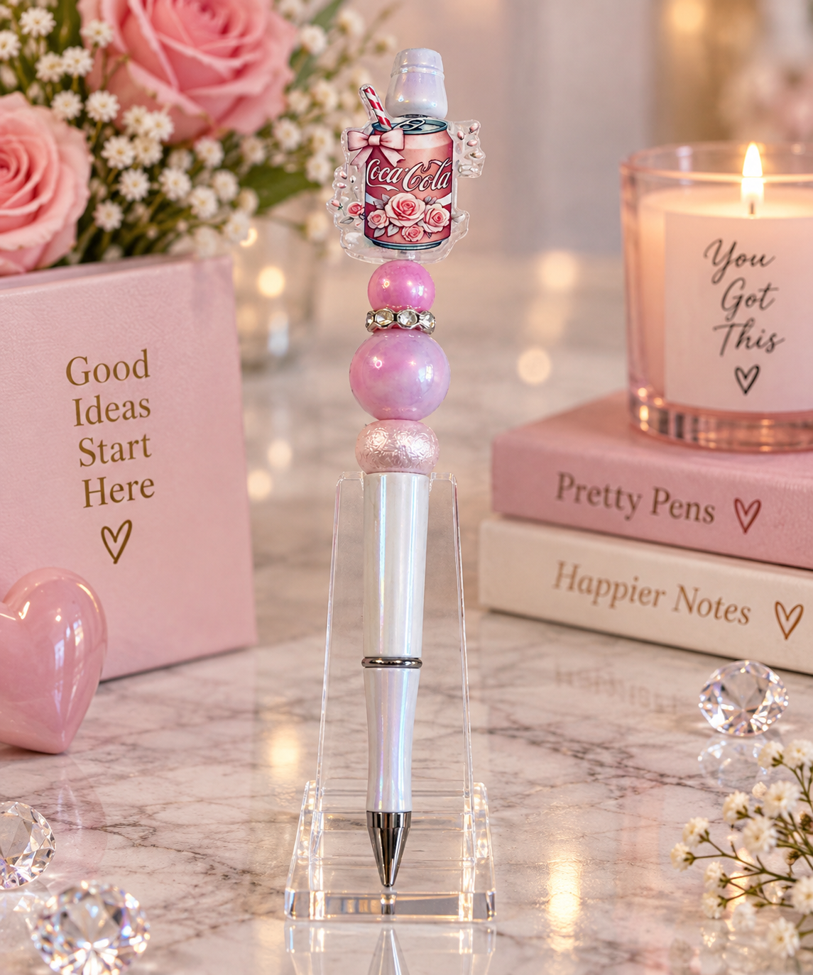 Coco Cola pink and peal bead pen