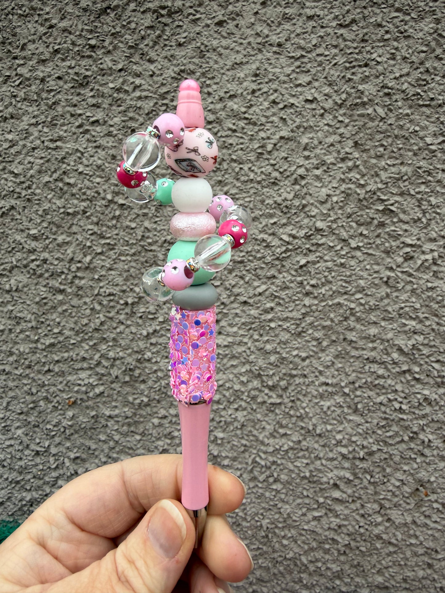 Pink teacher spiral Bead pen