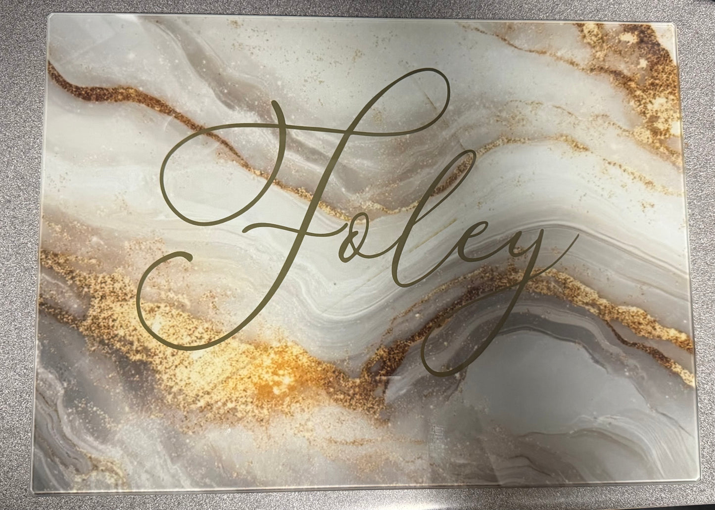 Gold marble personalised A3 glass chopping board