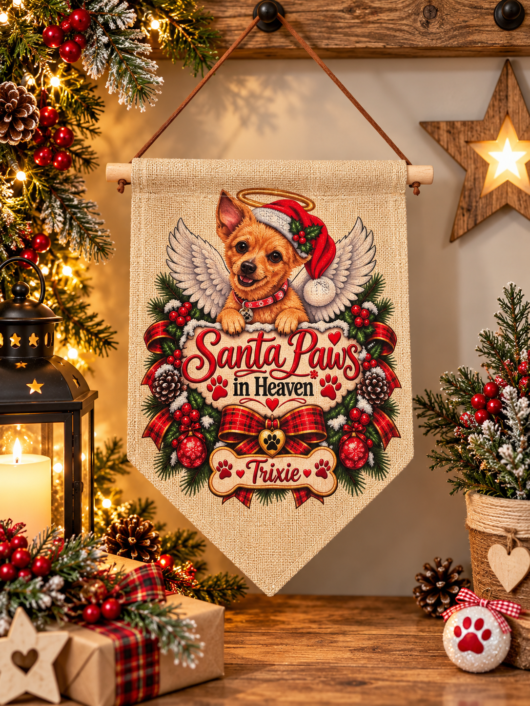 Santa Paws in heaven personalised sign flag