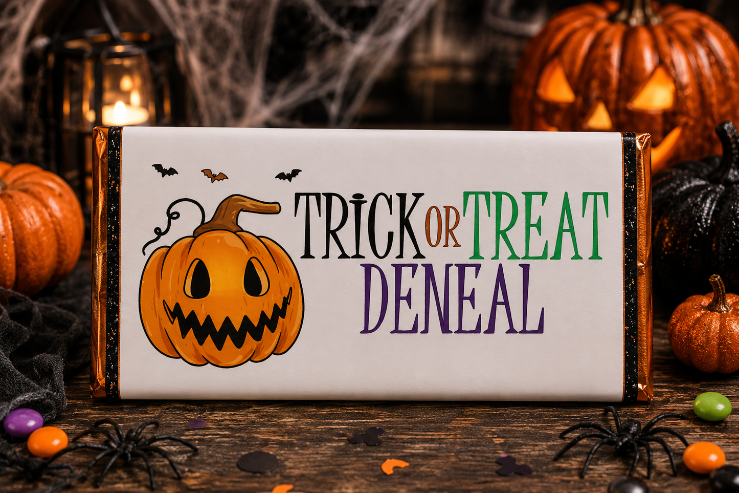 Personalised Halloween chocolate bar wrapper