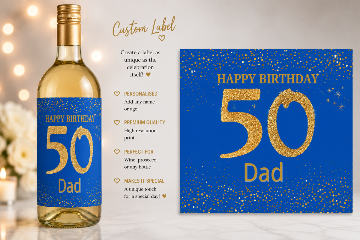 Personalised 50 dad Birthday Bottle sticker label
