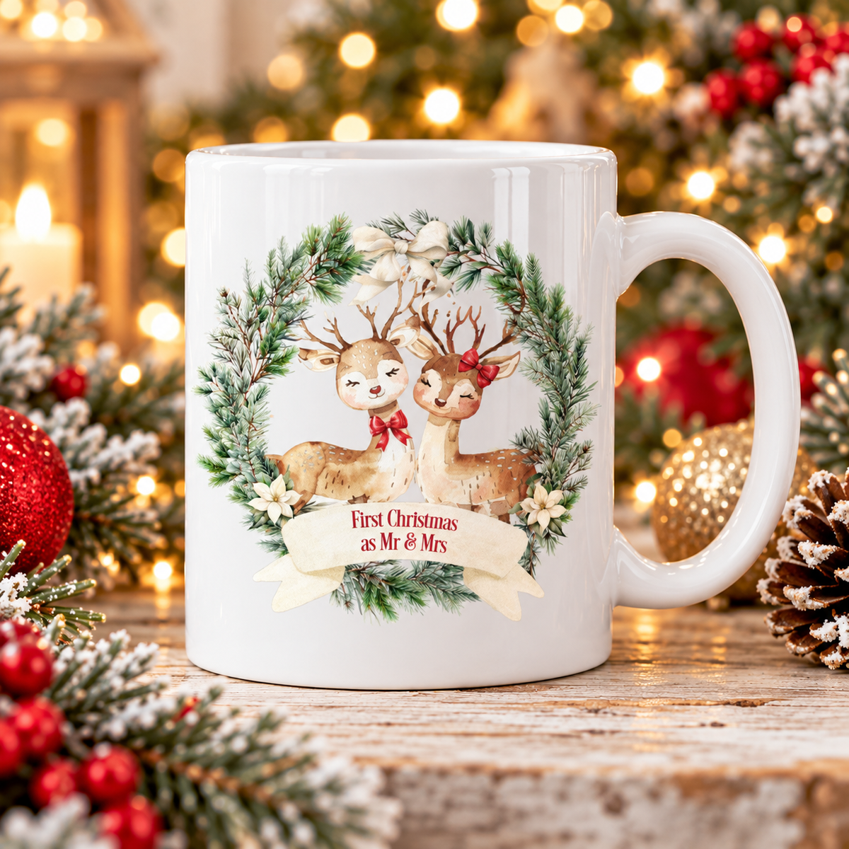 First Christmas Mr & Mrs Reindeer 11 oz ceramic mug