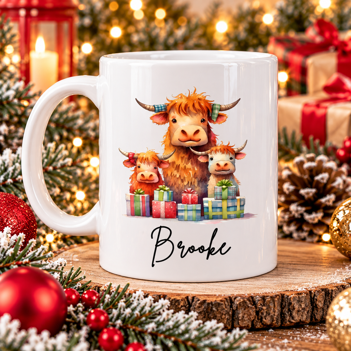 Personalised Highland cow christmas mug