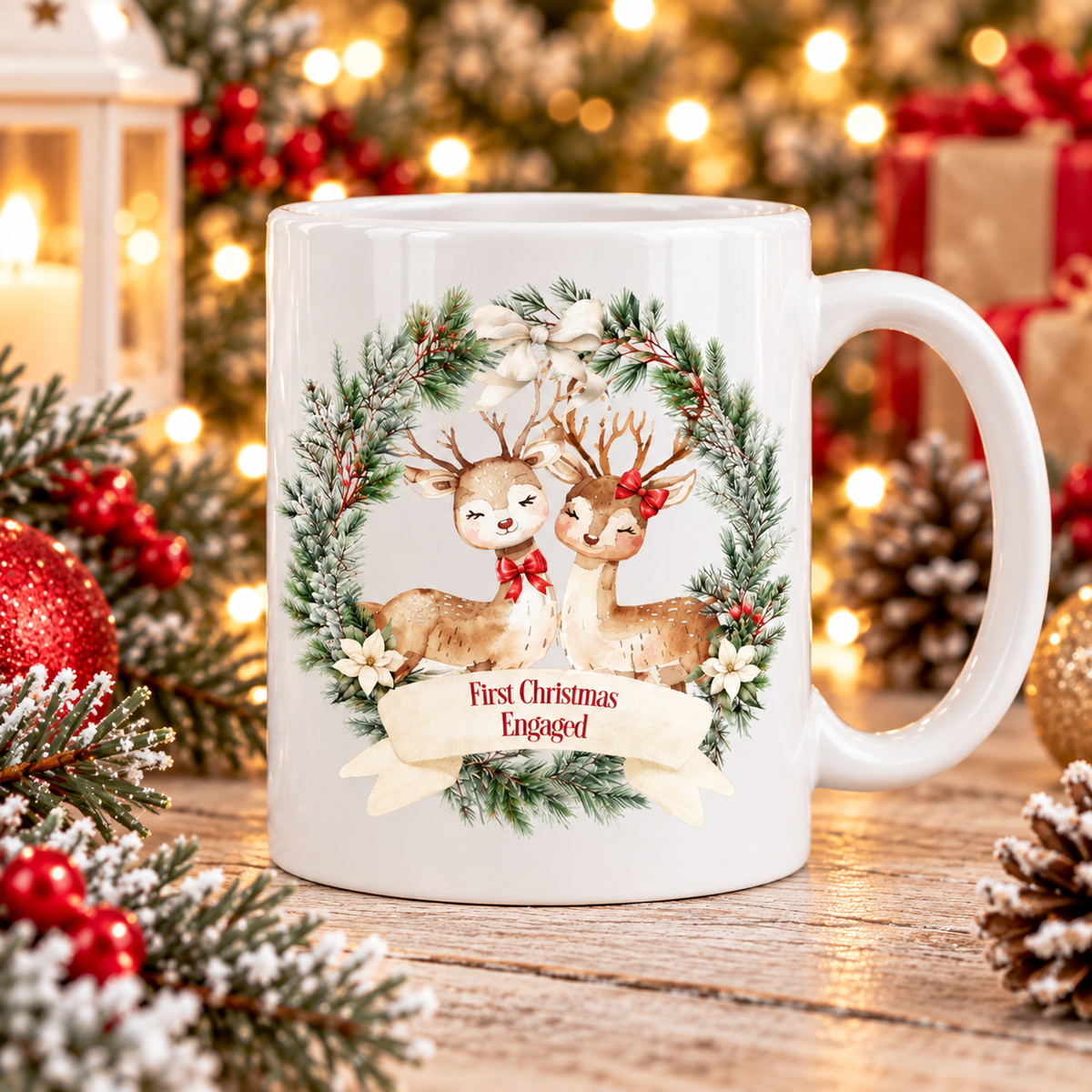 First Christmas Engaged Reindeer 11 oz ceramic mug