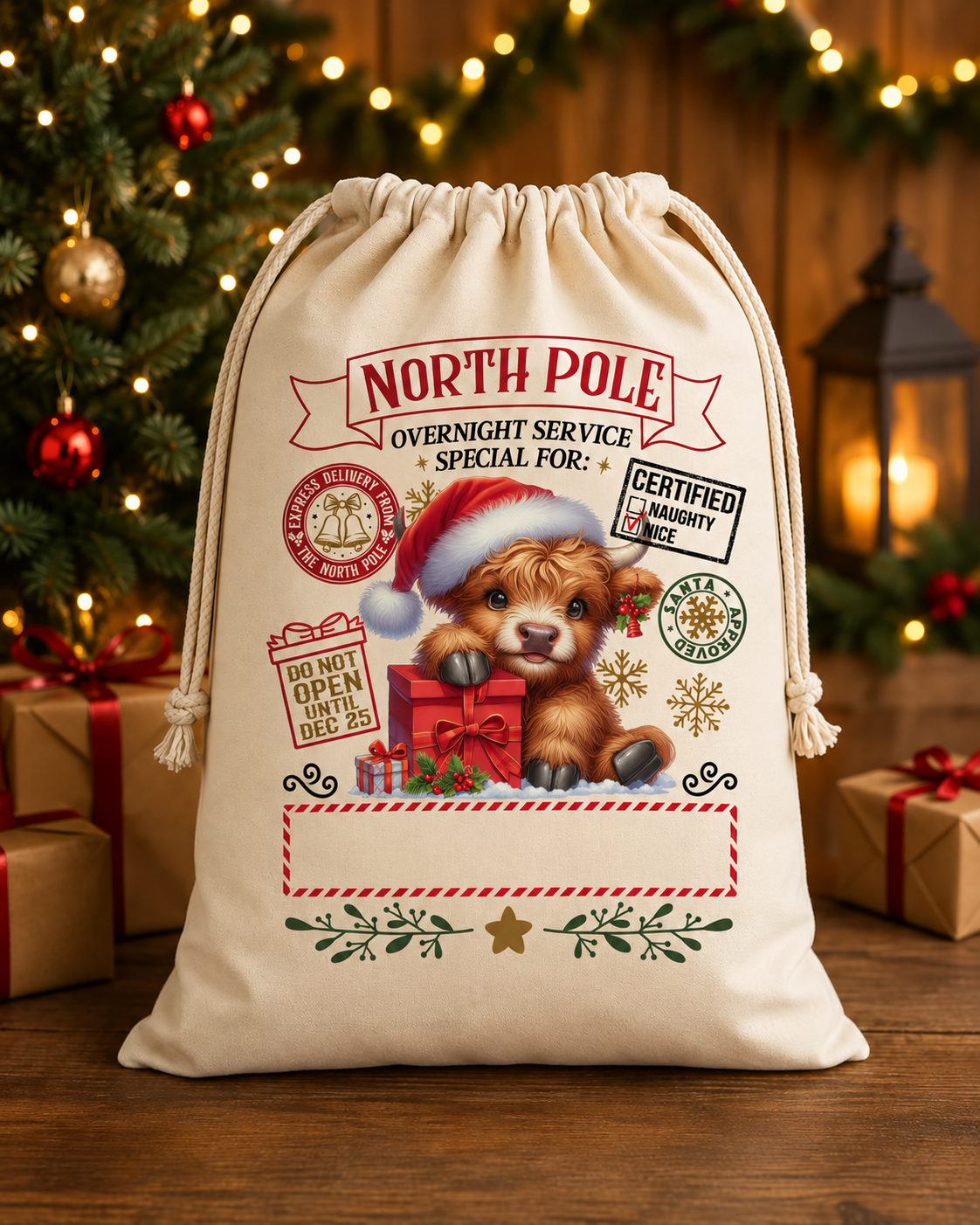 Personalised Large Christmas Sack highland cow
