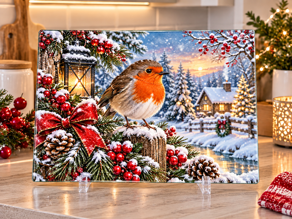 Christmas Robin chopping board A4 or A3 Glass
