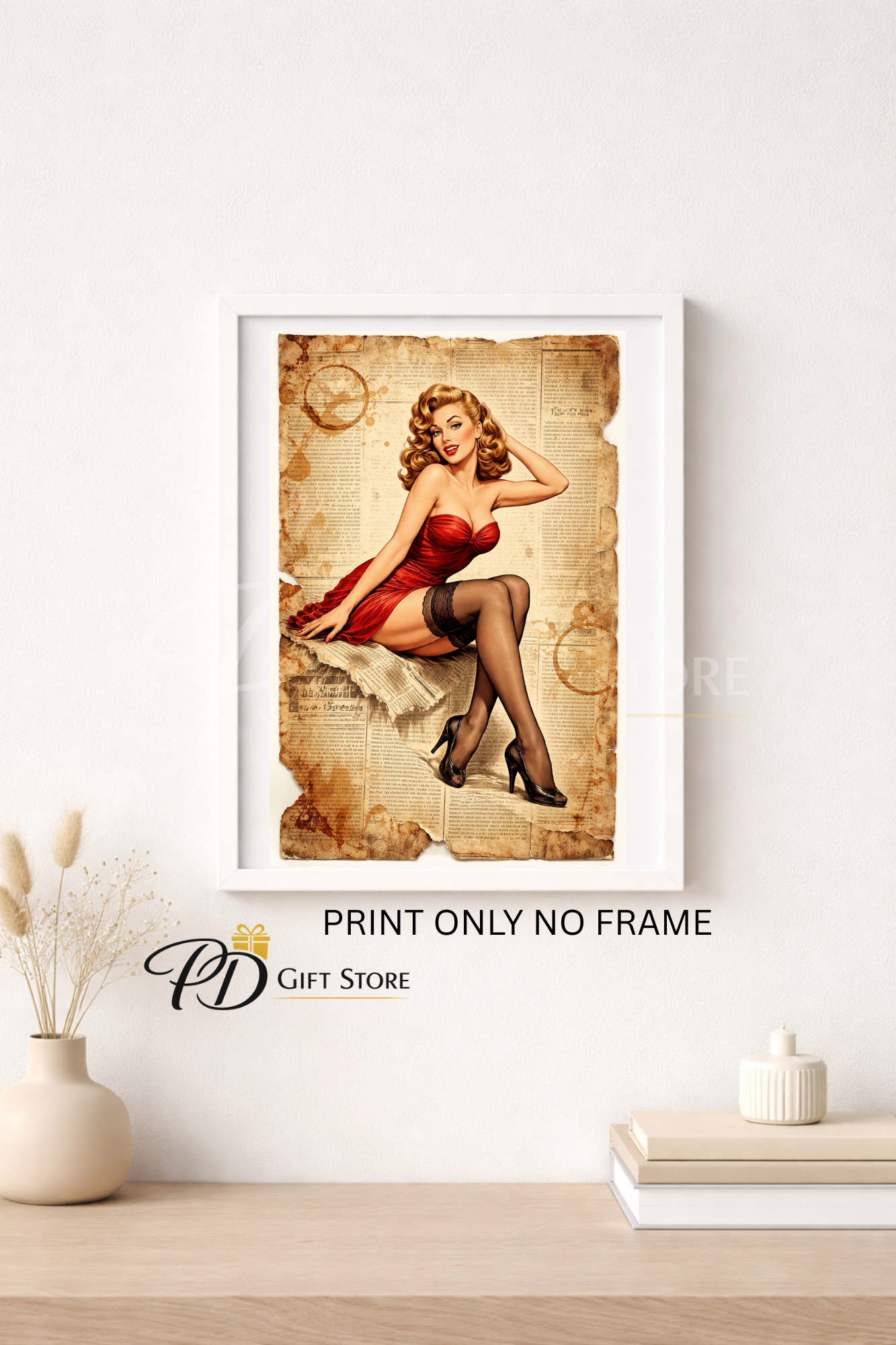 vintage Pin up girl in red A4 print