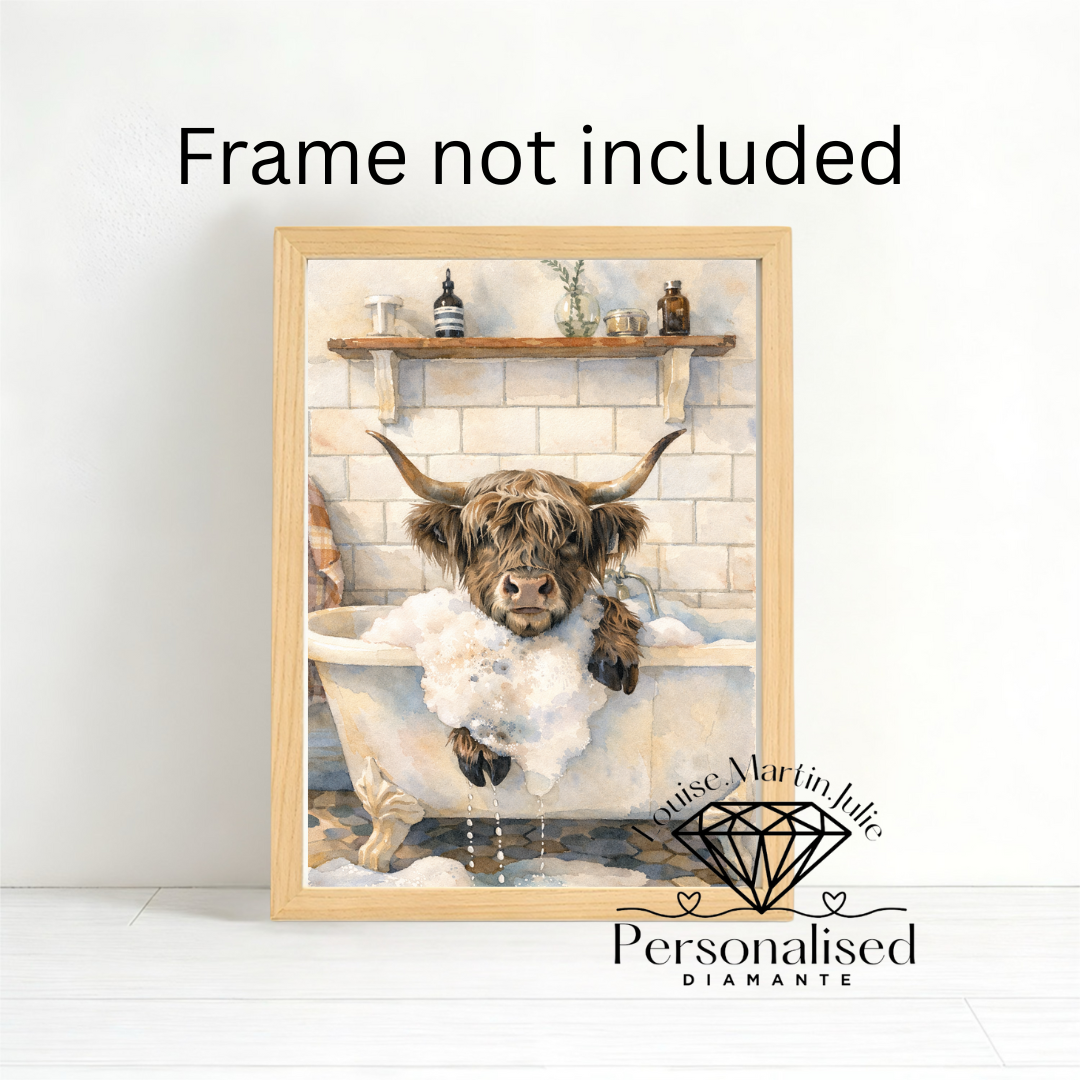 Highland cow print Funny bathroom highland cow on toilet Print Picture Poster Unframe A4