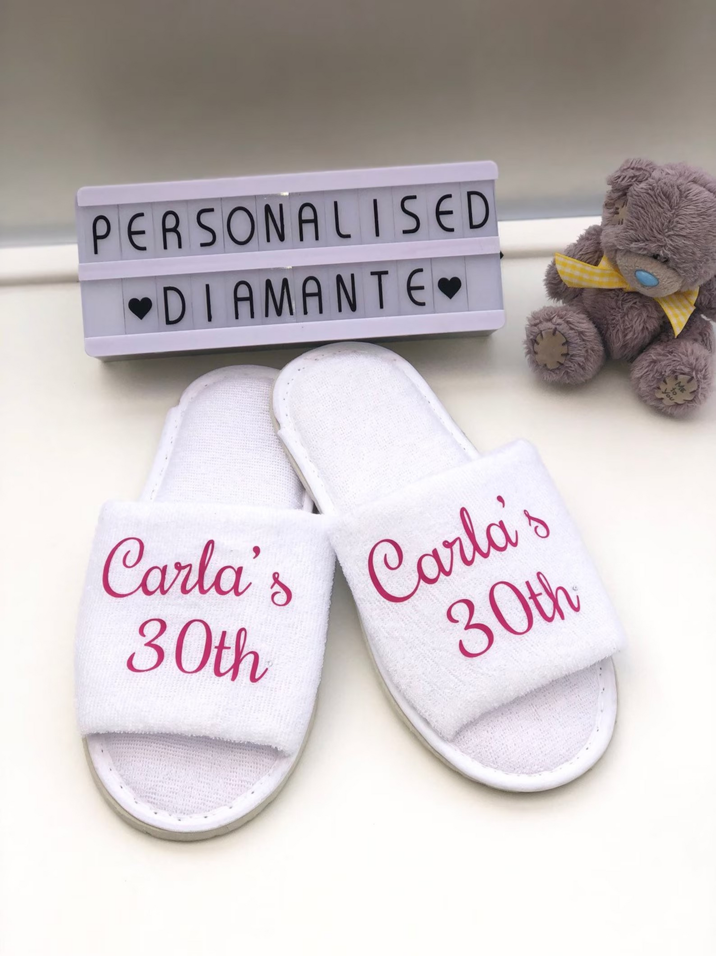 Personalised Birthday Girl Slippers: Spa Party Gift 30th 40th 50th