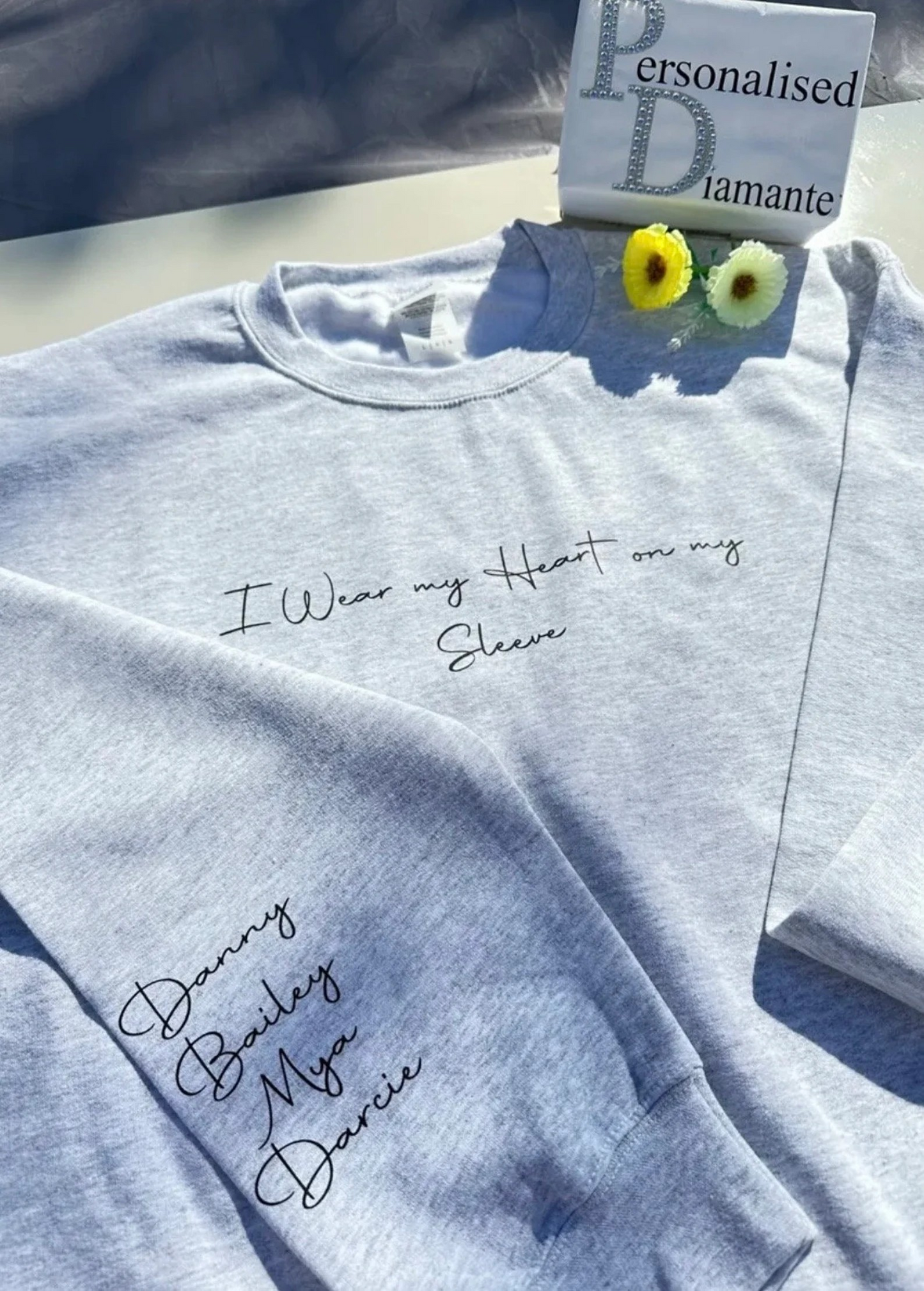 Personalised I wear my heart on my sleeve sweater
