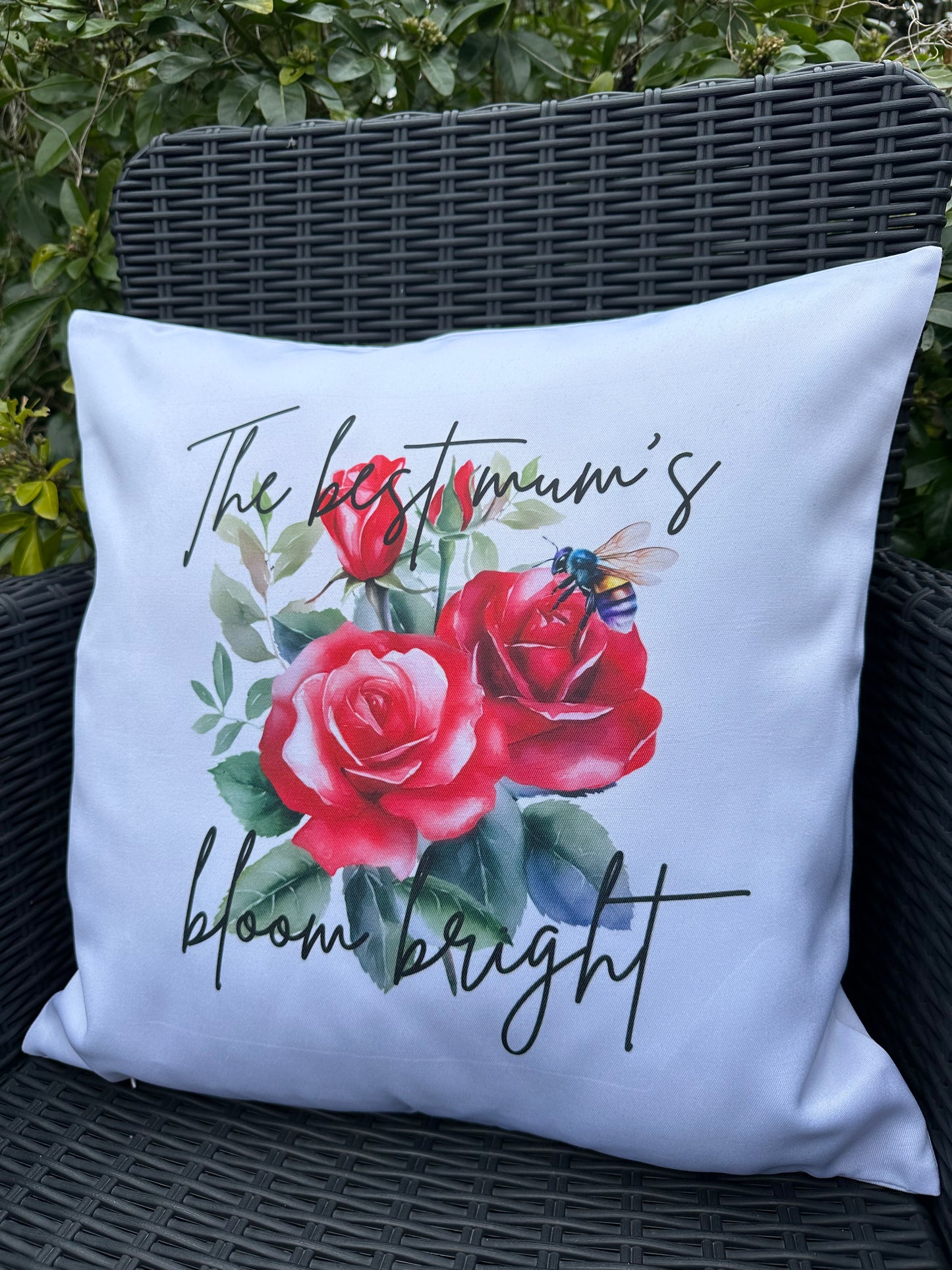 Mothers day cushion cover floral rose with a bumble bee (45x45cm)