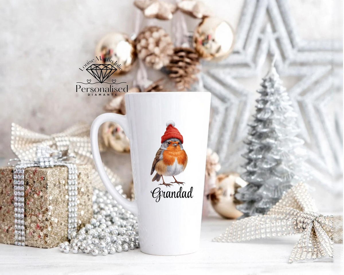 Christmas Robin 17oz Ceramic latte mug personalised