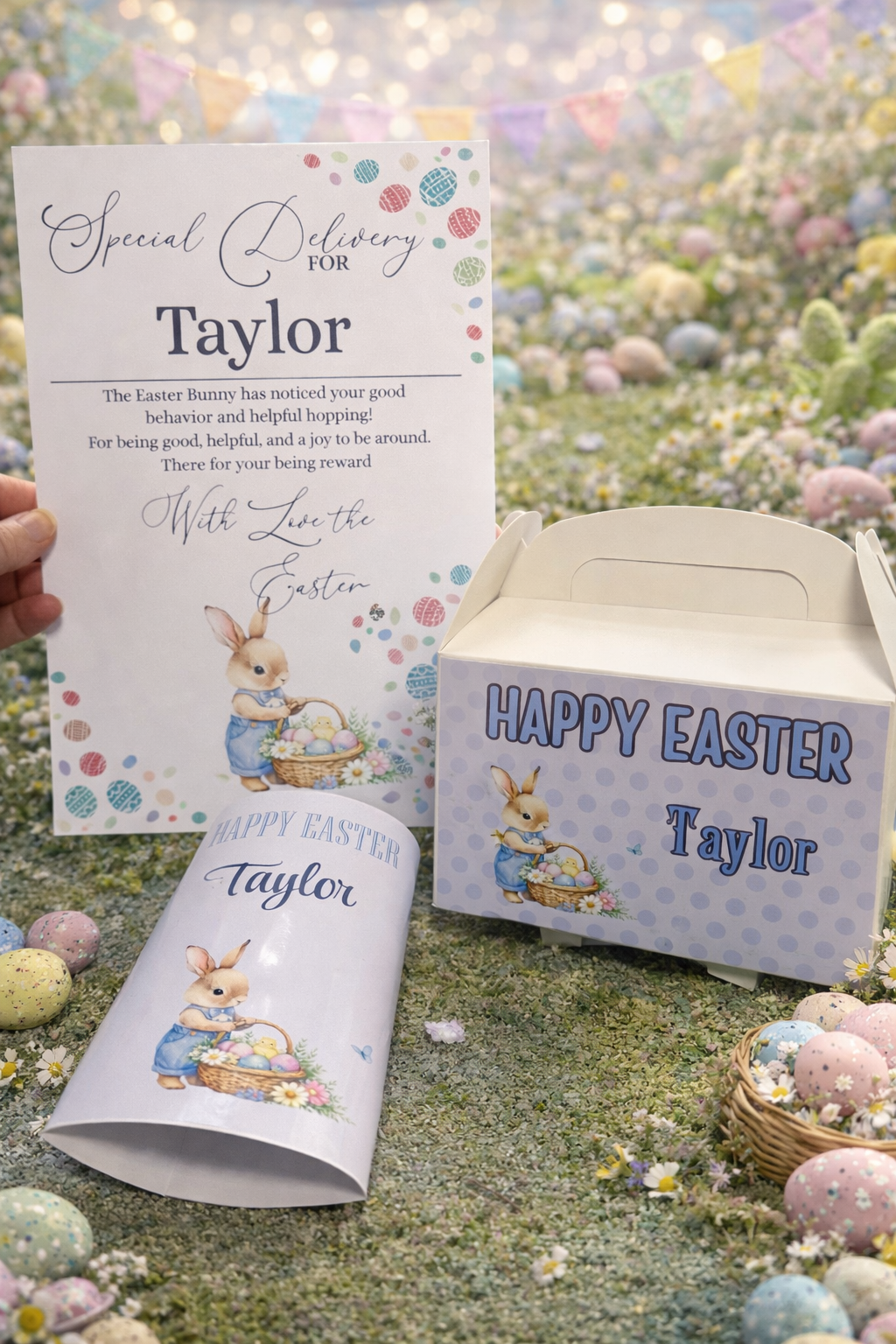 Easter set box certificate and chocolate bar wrapper