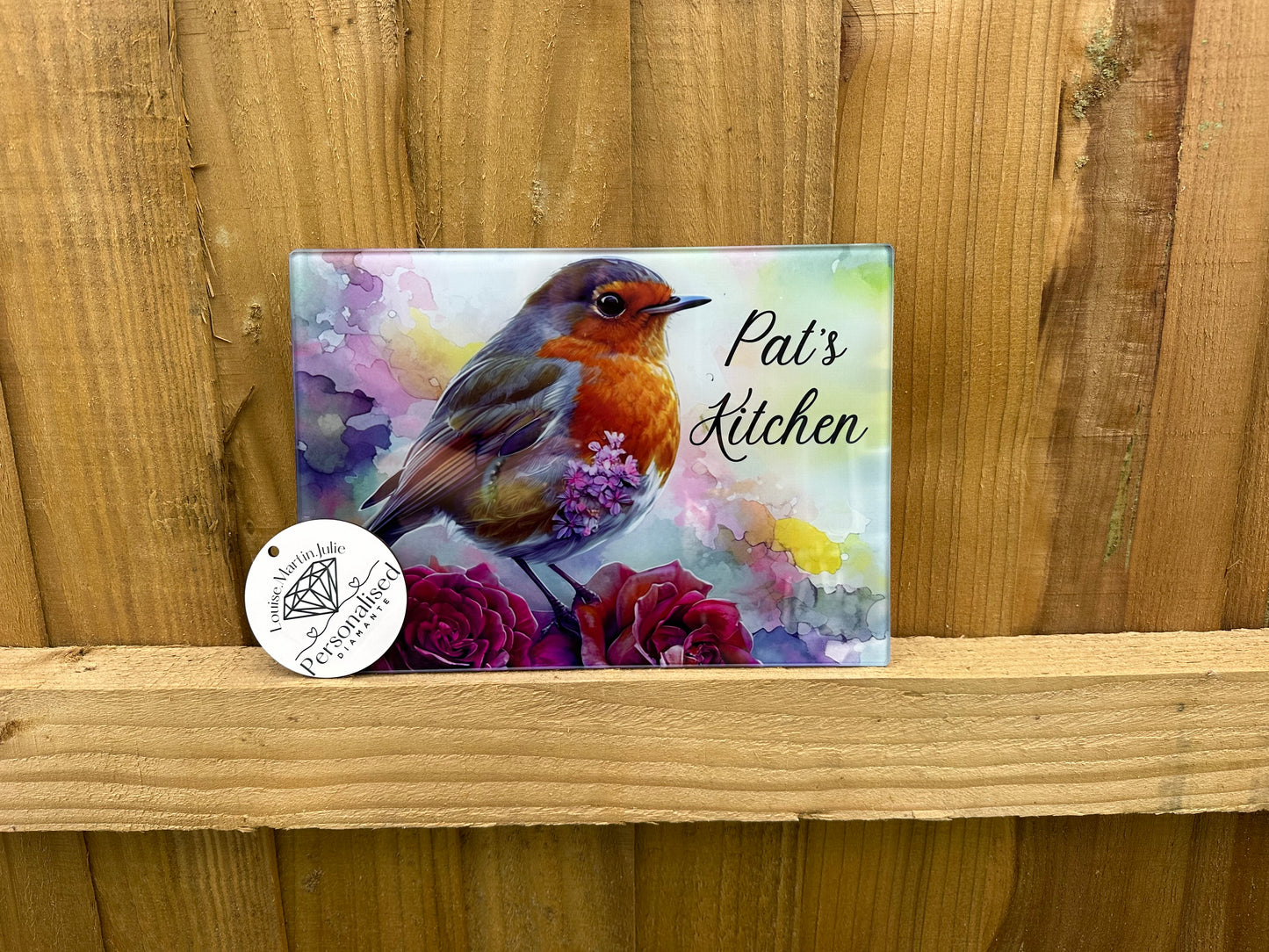Red Robin, glass chopping board A4 size ￼