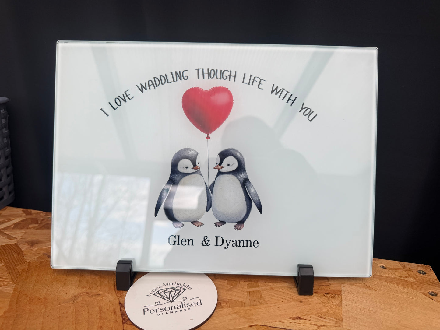 Penguin glass chopping board A4