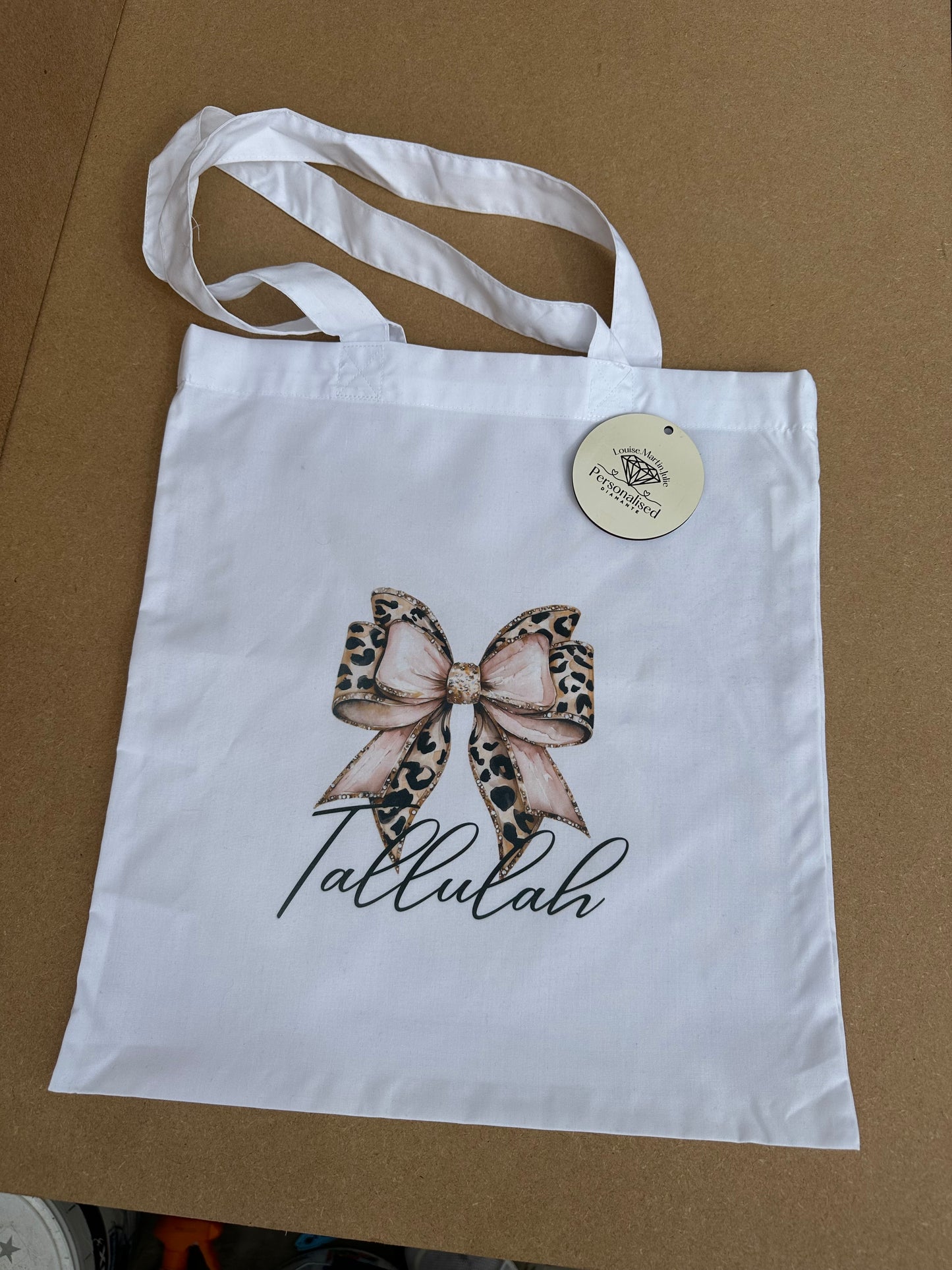 Personalised Leopard print bow tote bag