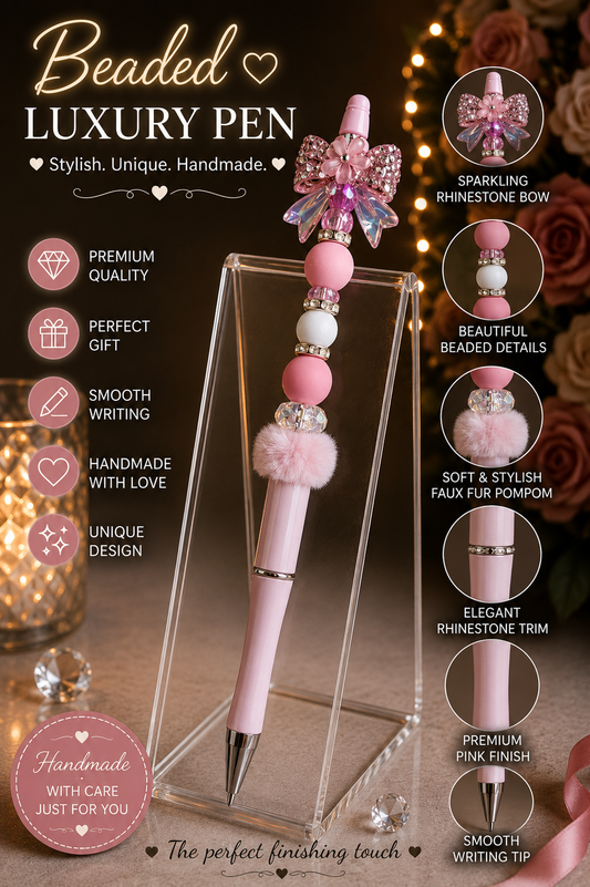 Large Bow pink  bead pen