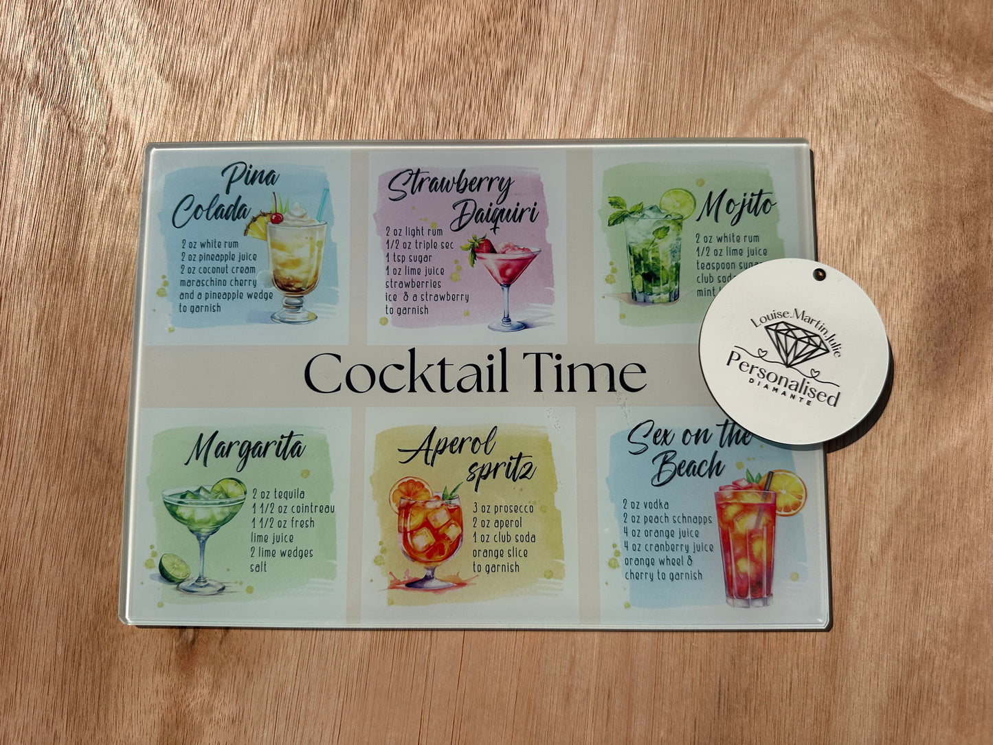 Cocktail recipes glass cutting Chopping Board A4