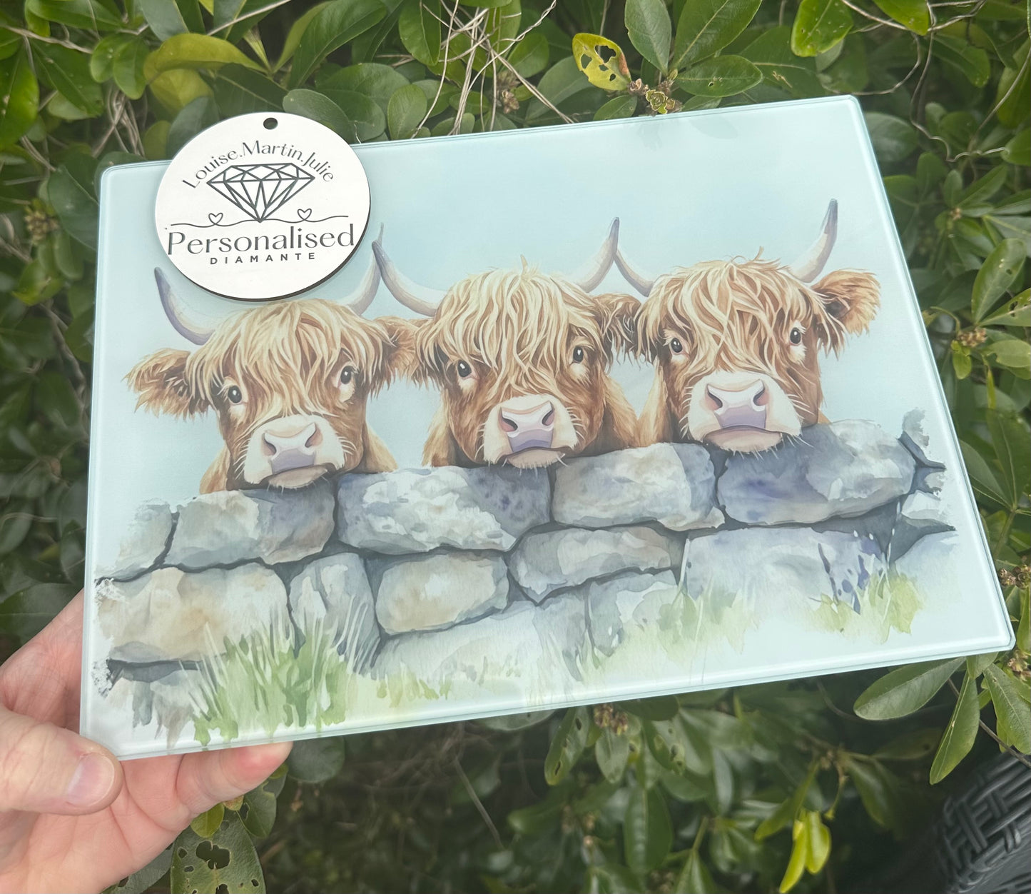 Highland cow glass chopping board  A4 OR A3
