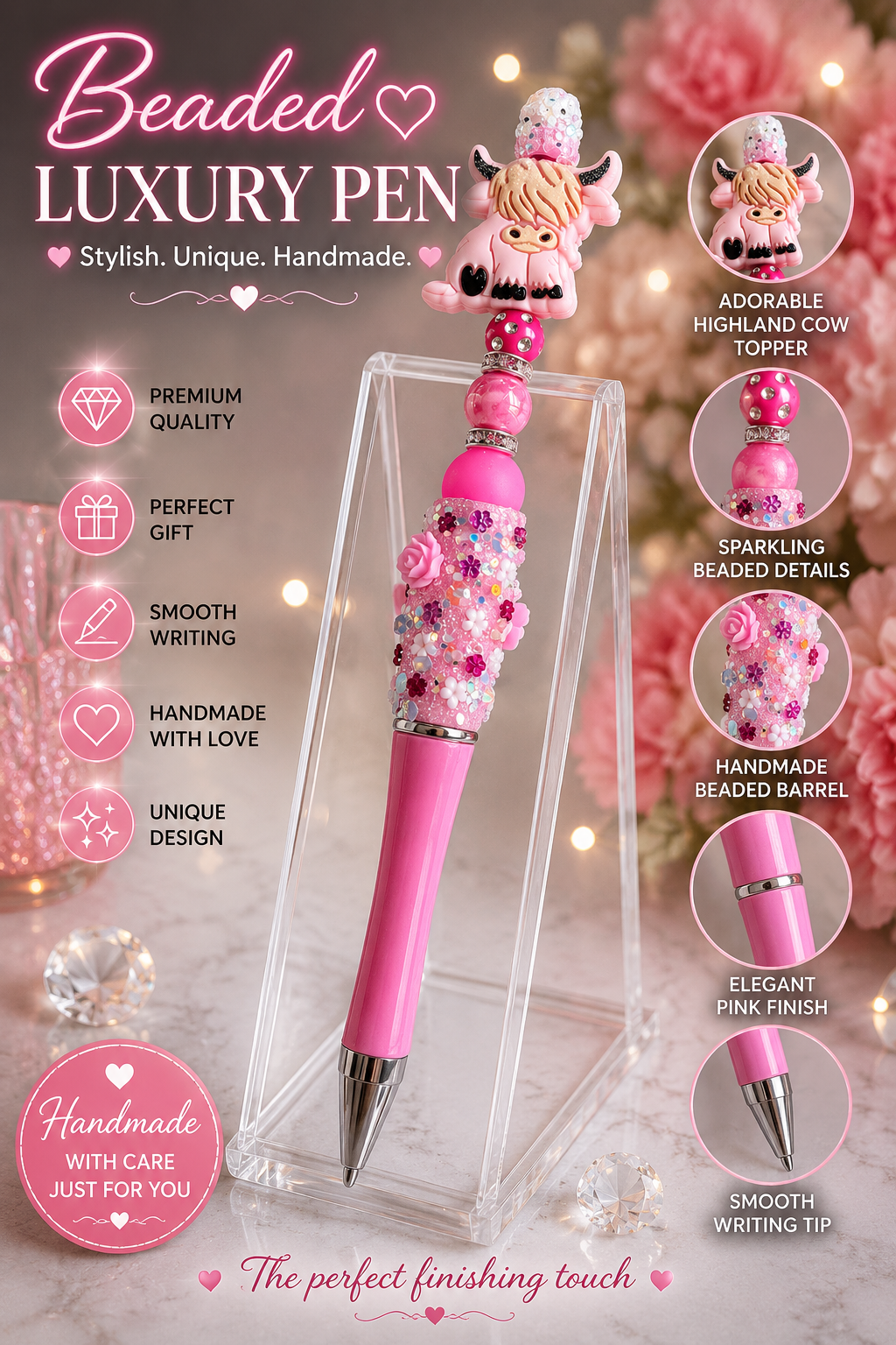 Highland cow pink Bead pen