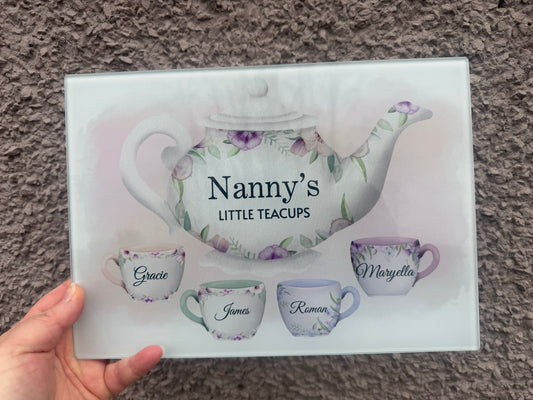 Personalised Tea pot glass A4 chopping board