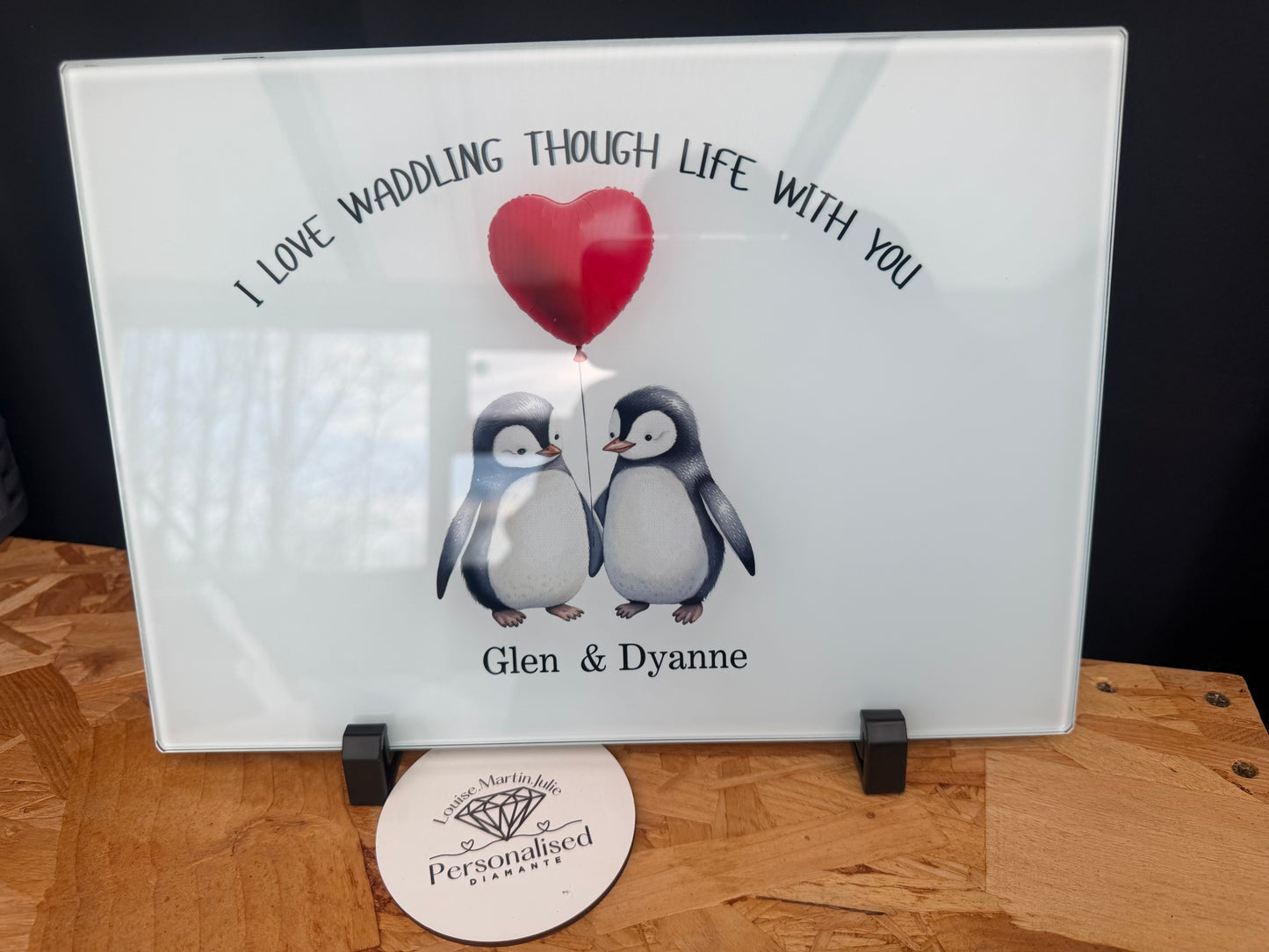 Penguin glass chopping board A4