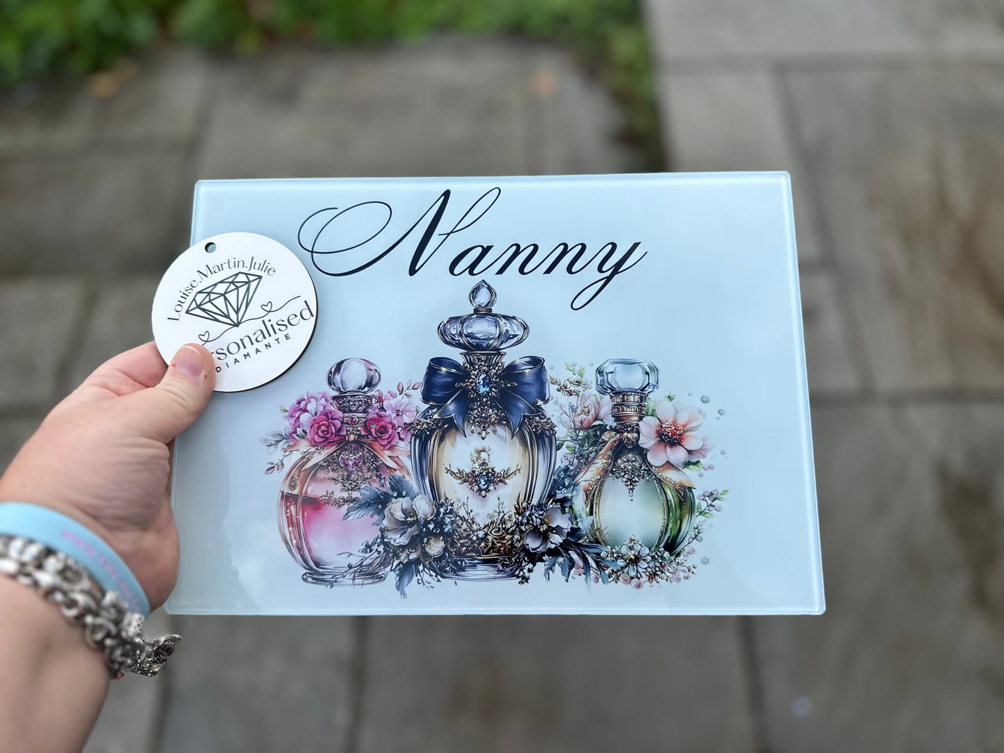 Perfume design glass vanity table board personalised