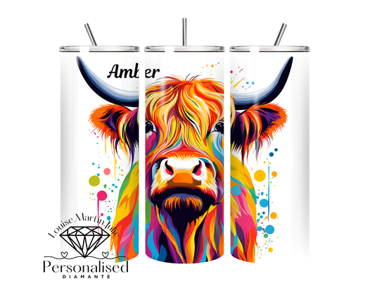 Highland cow drip paint 11 oz tumbler