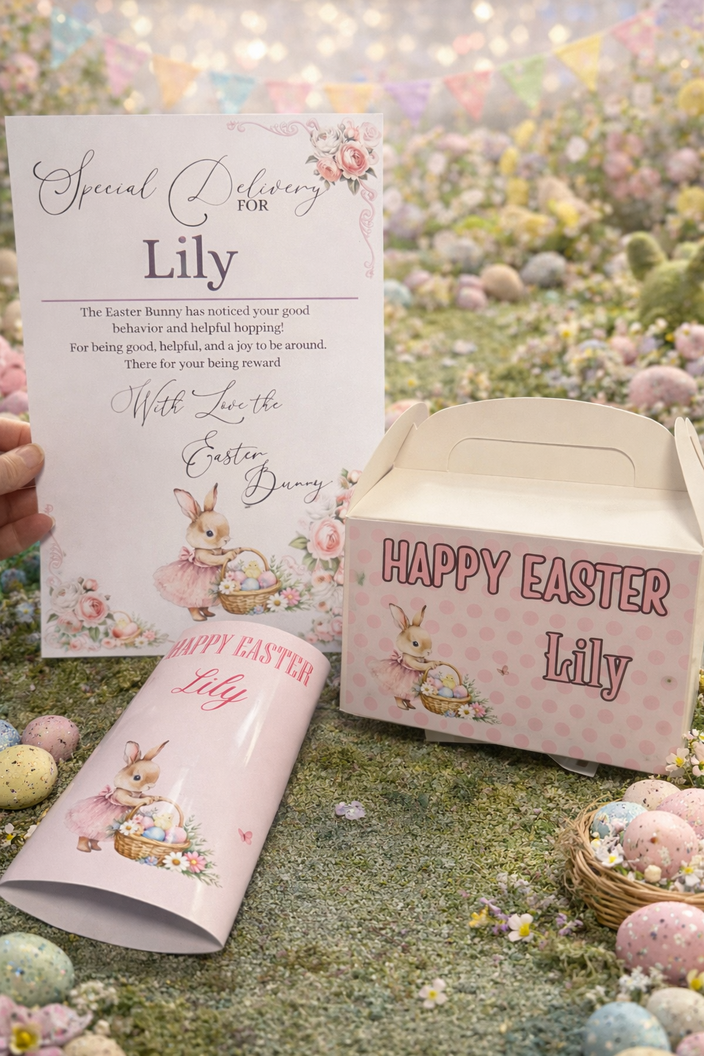 Easter set box certificate and chocolate bar wrapper