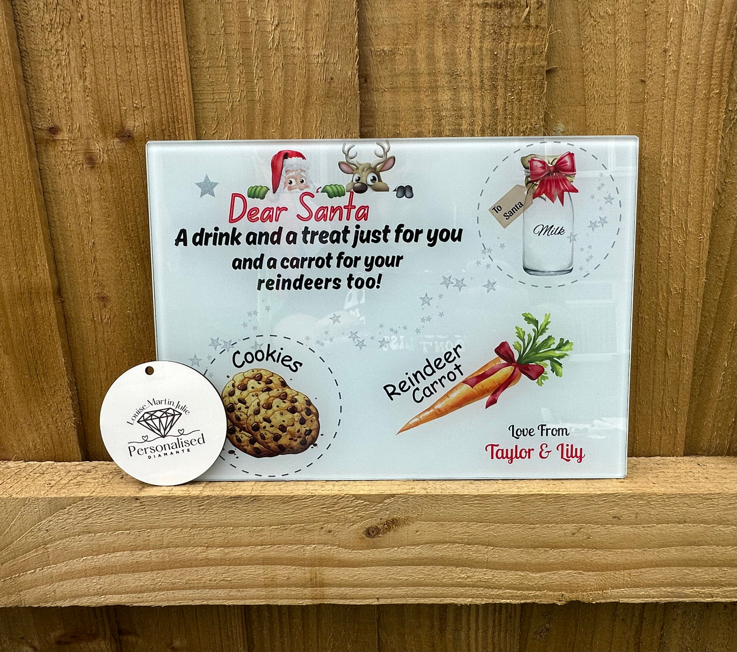 Personalised Christmas Santa treat board personalised Christmas plate, A4 glass board