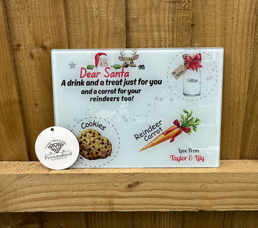 Personalised Christmas Santa treat board personalised Christmas plate, A4 glass board