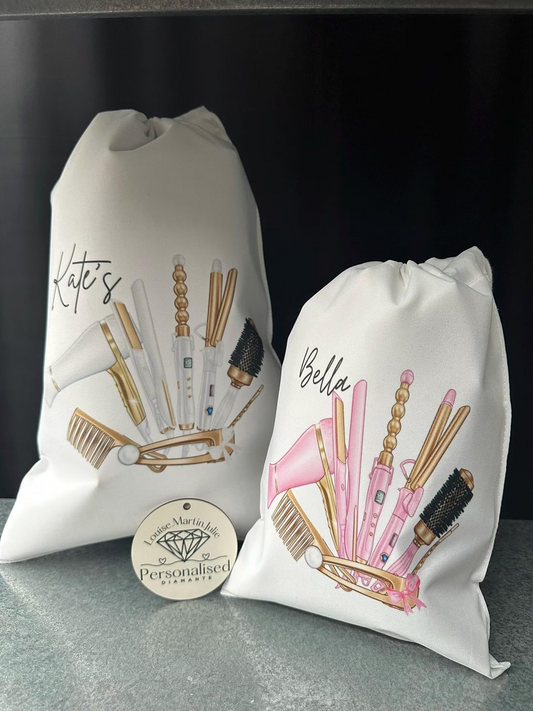 Personalised Hairdryer Bag, hair straighteners , gift bag