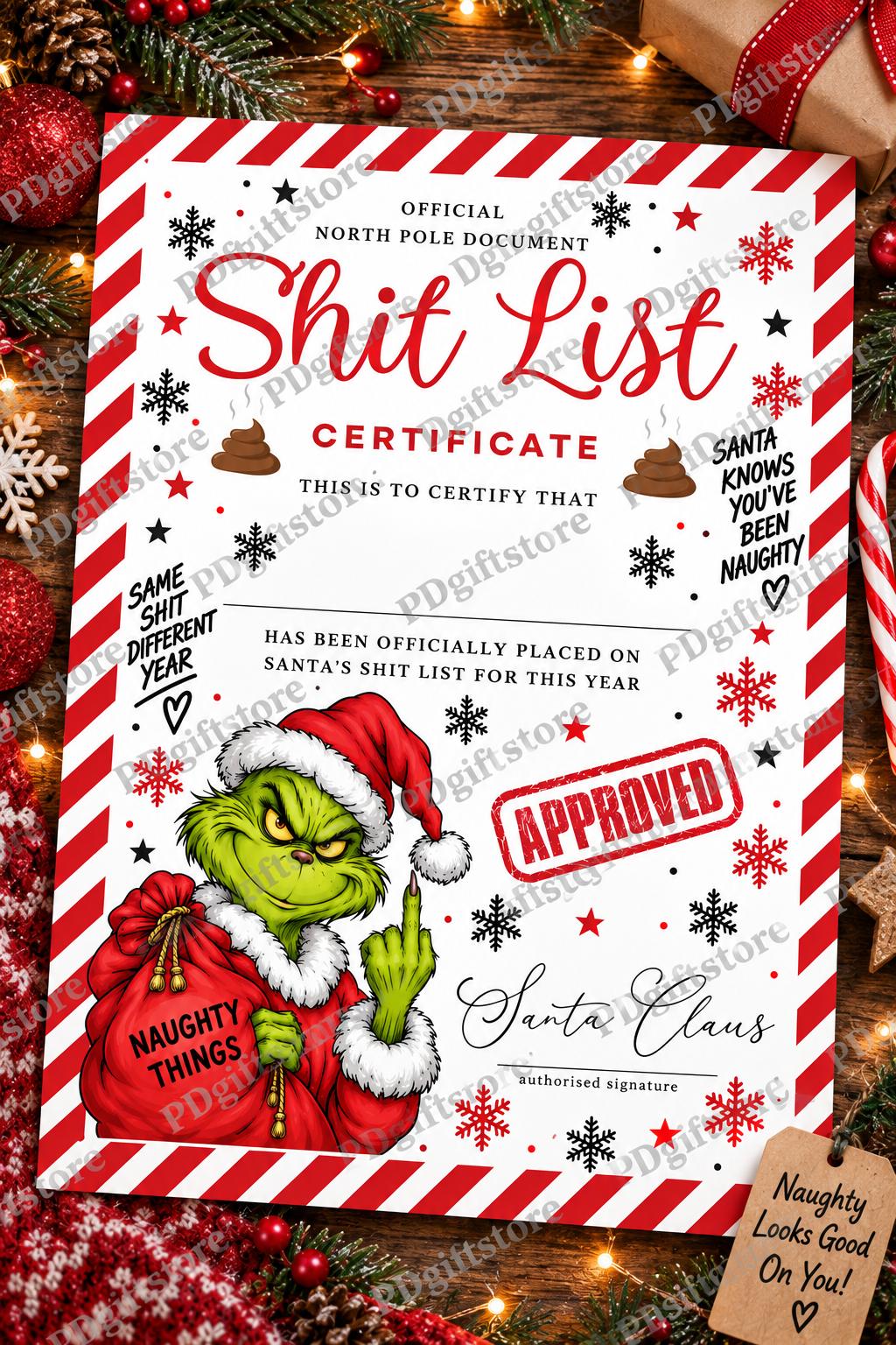 Personalised Naughty Grinch shit list Certificate