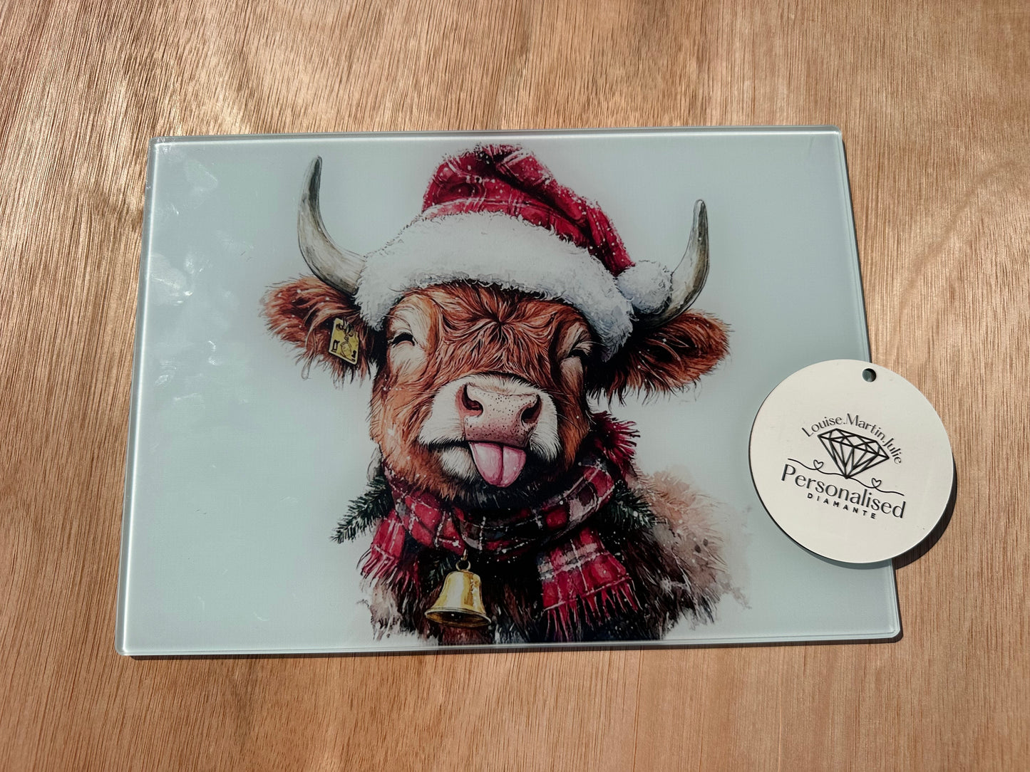Christmas Highland cow A4 chopping board ￼