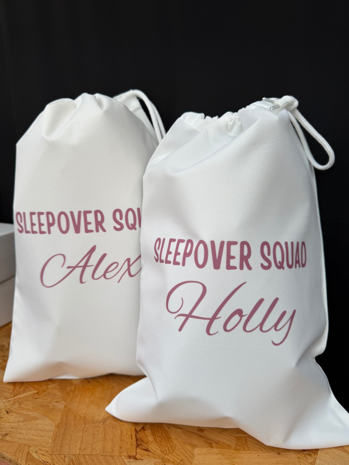 Personalised Sleepover Squad Drawstring Bag: Pamper Party Favour