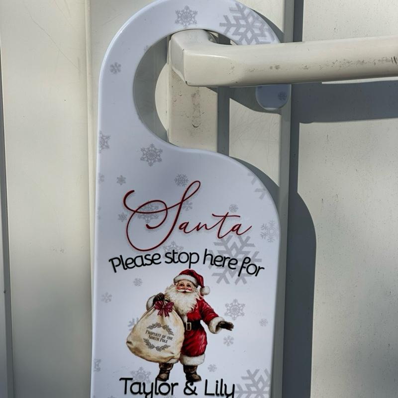 Personalised Santa Please Stop Here Door Hanger Sign