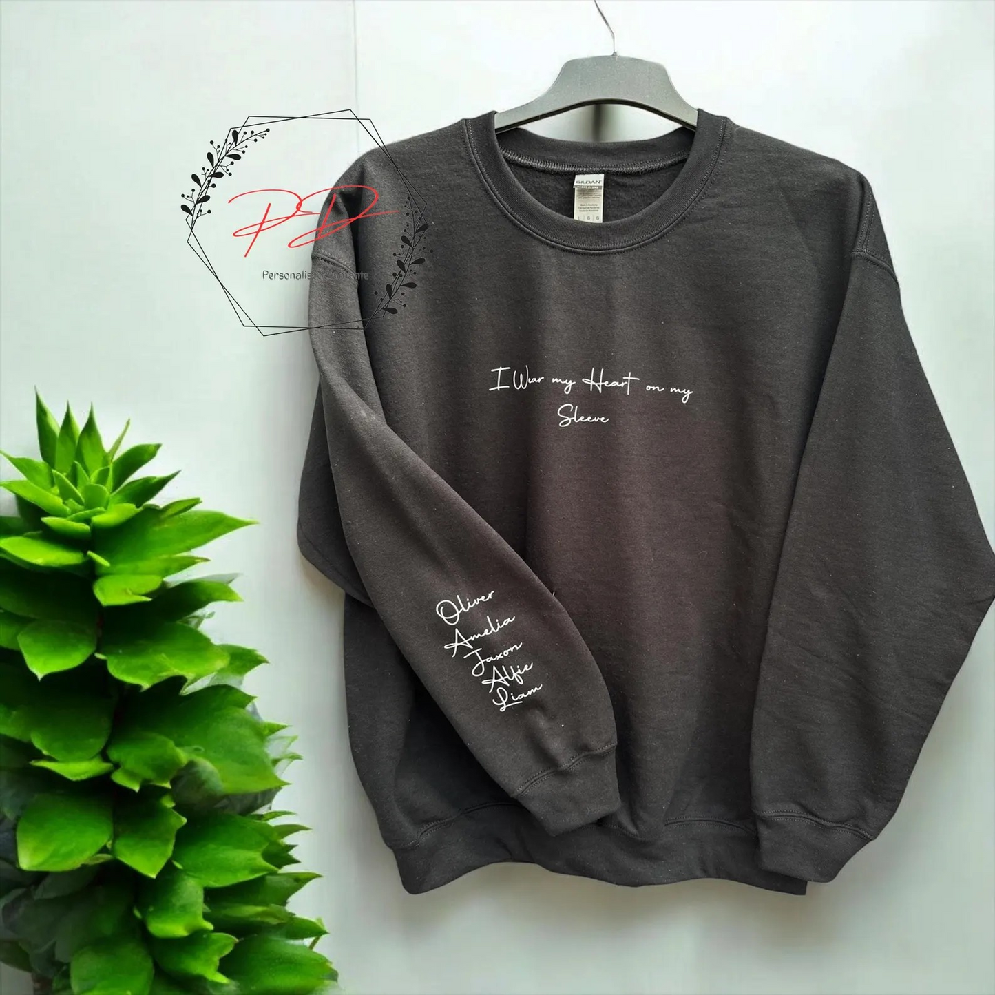 Personalised I wear my heart on my sleeve sweater