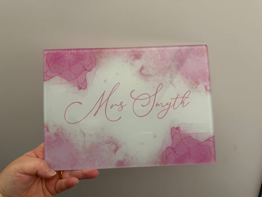 Pink personalised A4 heat protection board