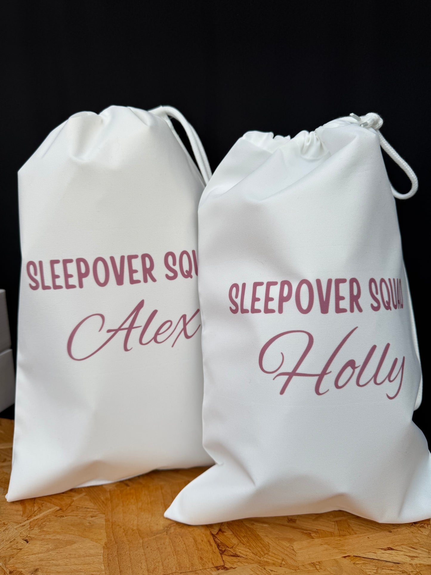 Personalised Sleepover Squad Drawstring Bag: Pamper Party Favour