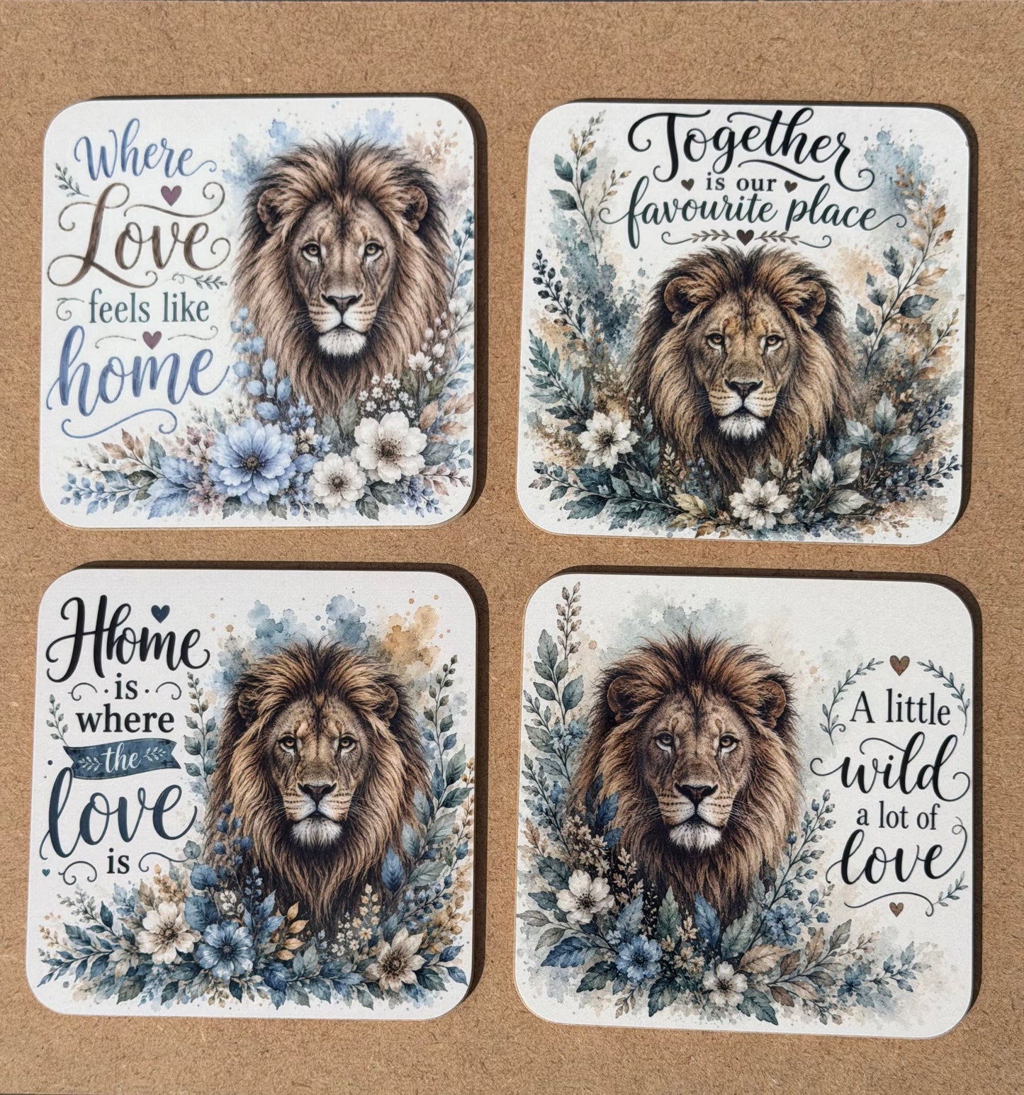Set of 4 boho lion Wooden Coaster