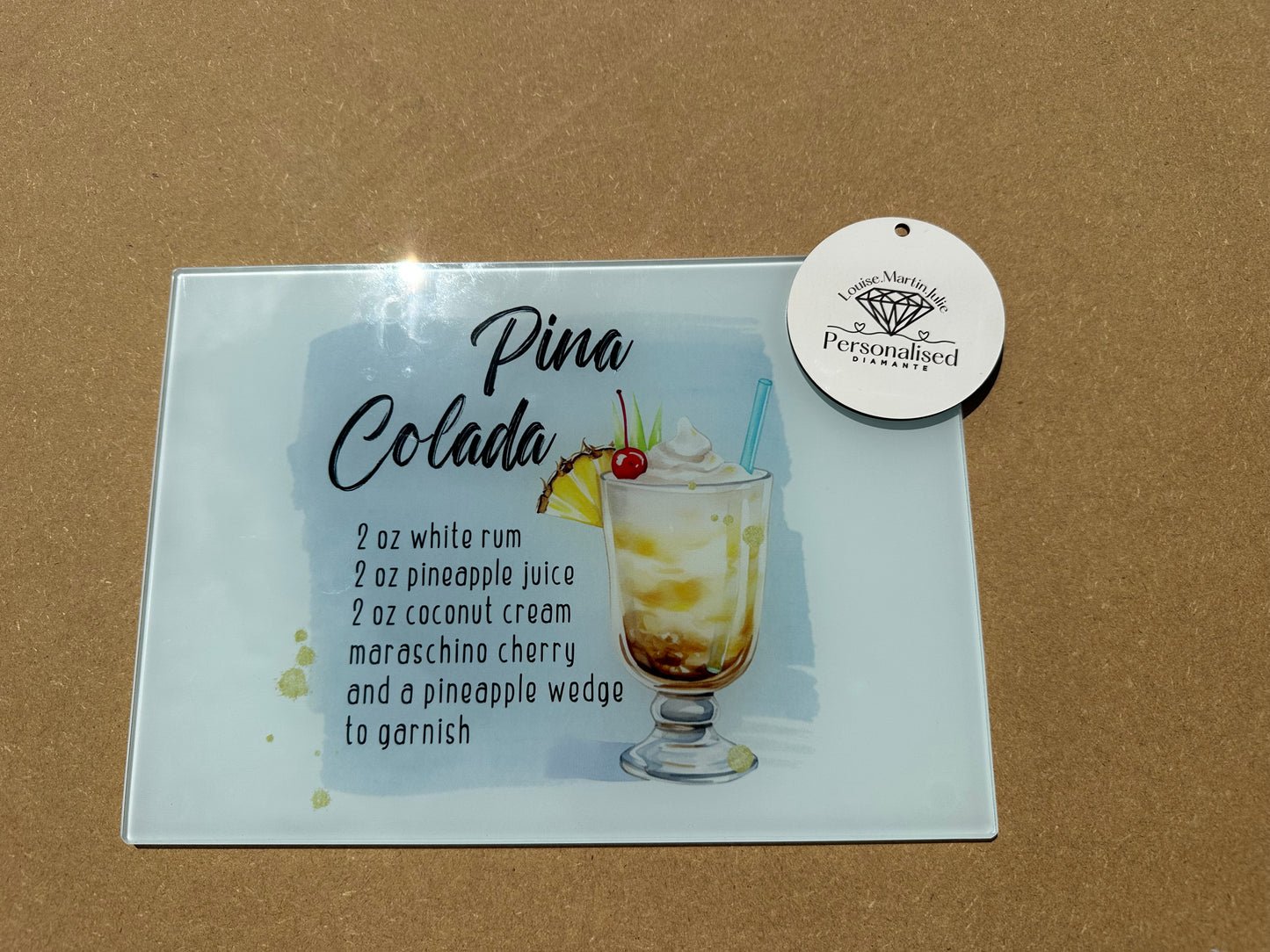Pina colada Cocktail recipes glass cutting Chopping Board smooth A4