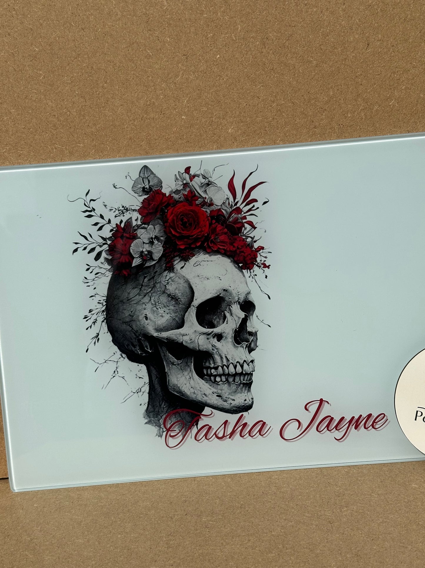Skull chopping board A4 glass personalised
