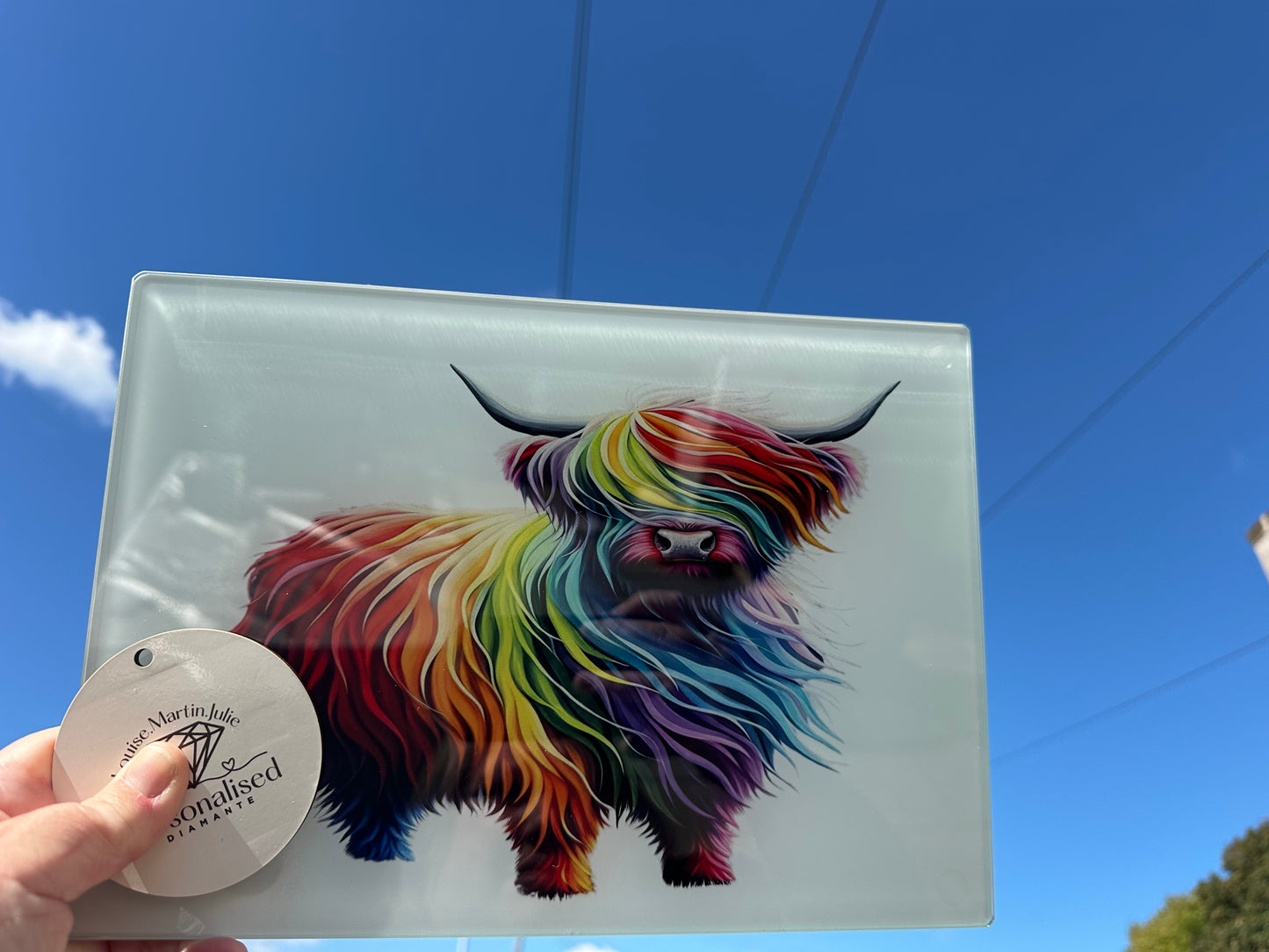 Abstract Highland cow glass chopping board A4