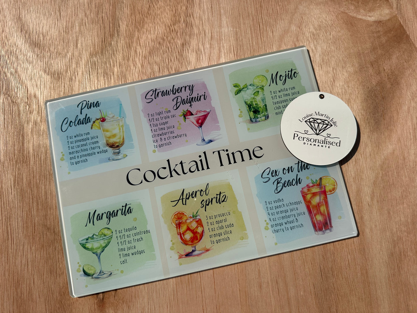 Cocktail recipes glass cutting Chopping Board A4